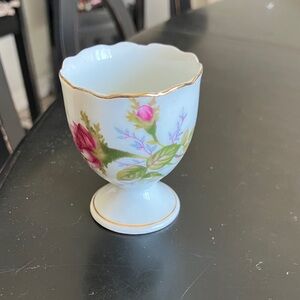 Vintage Floral Egg Cup with Gold Trim